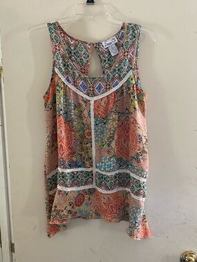 Lace-Trim Paisley Patchwork Tank Top - Coral Multi